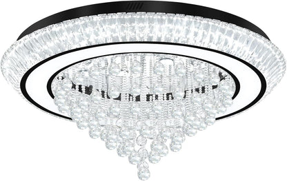 40In Black Crystal Chandelier Modern LED Crystal Raindrop Chandelier for Dining Room, Glam Crystal Ceiling Light for Living Room8