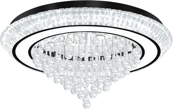 40In Black Crystal Chandelier Modern LED Crystal Raindrop Chandelier for Dining Room, Glam Crystal Ceiling Light for Living Room8