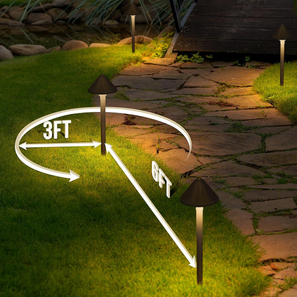 Solid Brass Landscape Path Lights (5" Shade, 20" Tall), Low Voltage LED 3W 12-24V AC/DC Conehead Path Lighting, 2700K Outdoor Waterproof Walkway Light, with Stake and G4 Bulb, 2 Pack5