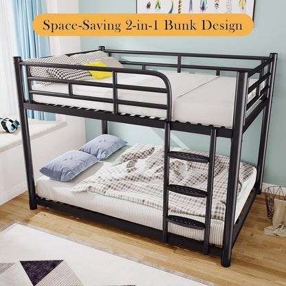 Metal Bunk Bed, Full over Full Bunk Beds, Full Size Bunk Bed with Safety Guardrail and Ladder, Twin Bunk Beds, No Box Spring Needed, Noise Free for Apartment, Bedroom (Black)5