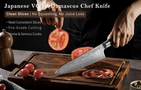 8 Inch Damascus Chef Knife with Stabilized Wood Epoxy Handle3