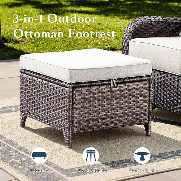 Luxury 6" Thick Cushioned 6 Pieces Patio Furniture Set with Outdoor Couch, Wicker Outdoor Conversation Set with High Back Swivel Rocker Chairs for Deck Porch Yard and Poolside - Brown+Beige8