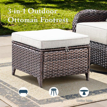 Luxury 6" Thick Cushioned 6 Pieces Patio Furniture Set with Outdoor Couch, Wicker Outdoor Conversation Set with High Back Swivel Rocker Chairs for Deck Porch Yard and Poolside - Brown+Beige8