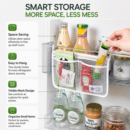 Refrigerator Door Organizer Set, Fridge Hanging Mesh Bag for Kitchen, Household Sundries Sorting Bag, Only for Small Objects Containers2
