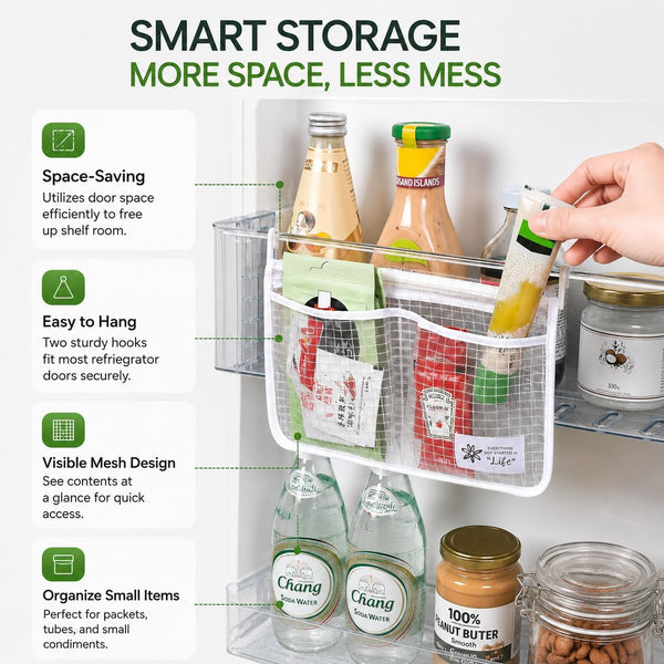 Refrigerator Door Organizer Set, Fridge Hanging Mesh Bag for Kitchen, Household Sundries Sorting Bag, Only for Small Objects Containers2