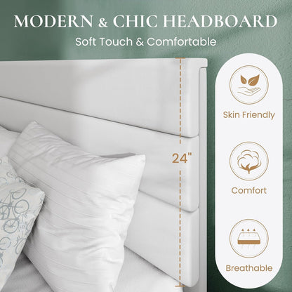 Full Platform Bed Frame with Upholstered Velvet Headboard, White4