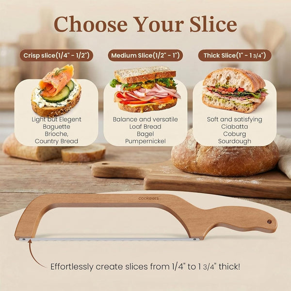 Sourdough Bow Bread Knife –Large Bread Slicer for Homemade Bread with Serrated Stainless Steel Blade, Even Slice Cutter for Baguettes, Bagels, Thoughtful Bread Lame,Gift for Bread Lovers3