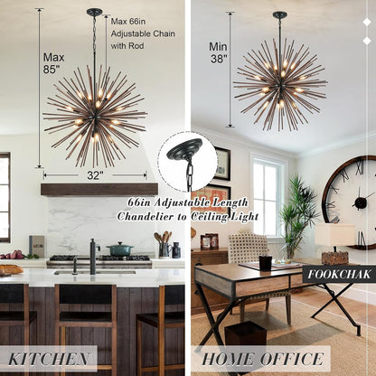 Large Wood Sputnik Chandeliers 16 Light Starburst Light Fixture Solid Wood6