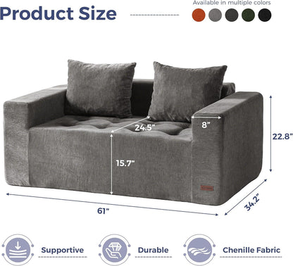 Modular Sofa Couch, 61" Loveseat Boneless Cloud Couch with Deep Seat, Chenille Upholstered Living Room Comfy Sofa Chair for Living Room, No Assembly Required, Light Grey2