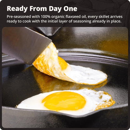 12" Cast Iron Skillet, Smooth Surface, Nonstick-Like Release | Polished & Precision-Milled, 100% Organic Flaxseed Oil, No Synthetic Coating, Oven, Grill, Induction Ready, Pre-Seasoned3