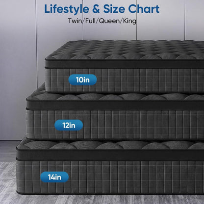 Queen Size Hybrid Mattress 12 Inch, Memory Foam and Pocketed Innerspring Hybrid Mattress, Medium for Back Pain Relief & Side Sleepers, Low Motion Transfer, Fiberglass-Free10