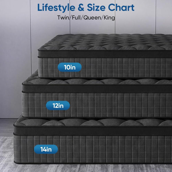 Queen Size Hybrid Mattress 10 Inch, Memory Foam and Pocketed Innerspring Hybrid Mattress, Medium for Back Pain Relief & Side Sleepers, Low Motion Transfer, Fiberglass-Free10