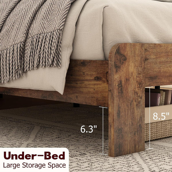 Wood Queen Size Bed Frame with Headboard and Footboard, Dark Brown2