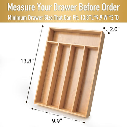 Silverware Organizer Kitchen Drawer Organizer Utensil Organizer Bamboo Silverware Holder Cutlery Organizer in Drawer Flatware Organizer Tray(5 Slots, Natural2