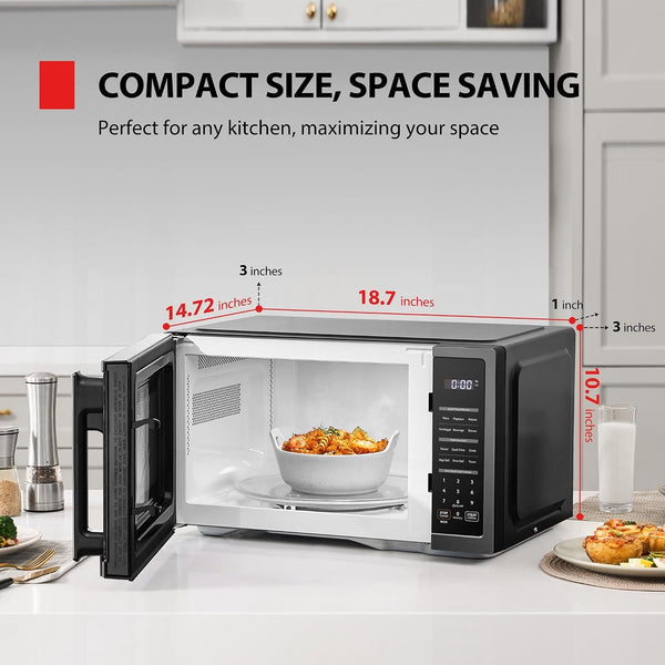 Countertop Microwave Oven, 0.9 Cu.Ft, 900W, Black Stainless Steel | 6 Auto Menus, Mute Function, Child Lock, 10.6 Inch Removable Turntable, for Dorm2