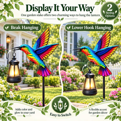 Solar Hummingbird Garden Lights with Hanging Lantern, Outdoor Yard Decor4