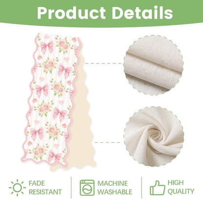 Pink Bowknot Floral Love Hearts Table Runner Decoration 72X13 Inch3