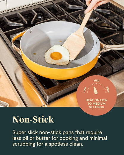 Caraway 12-Piece Non-Stick Ceramic Cookware Set | Pots, Pans, Lids and Kitchen Storage, PFAS and PFOA Free, Oven Safe Pan Set and Compatible with All Stovetops, Cream5