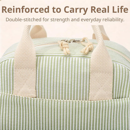 Lunch Box for Women, Insulated Lunch Bag, Green Stripe Tote5