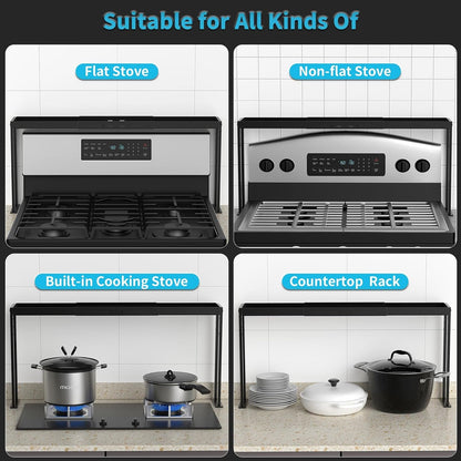 Stove Top Shelf, Kitchen over Shelf for Stove, Stove Spice Rack for Top, Adjustable 27-33Inch, Fits Various Stove Lengths, Kitchen Spice Organizer, Condiments and BBQ Sauces, Black7