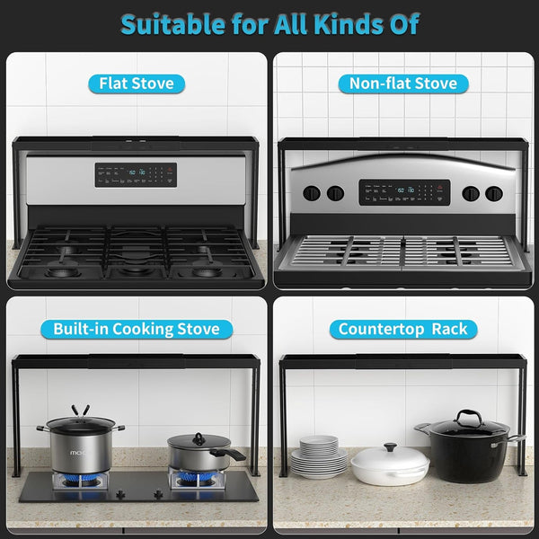 Stove Top Shelf, Kitchen over Shelf for Stove, Stove Spice Rack for Top, Adjustable 27-33Inch, Fits Various Stove Lengths, Kitchen Spice Organizer, Condiments and BBQ Sauces, Black7