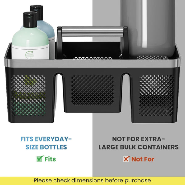 Plastic Shower Caddy Dorm: Portable Cleaning & Shower Caddy with Handle, 4 Divided Compartments, All-Side Drainage, Rigid Plastic Basket Tote for College Dorm & Bathroom Use, Black/Silver7