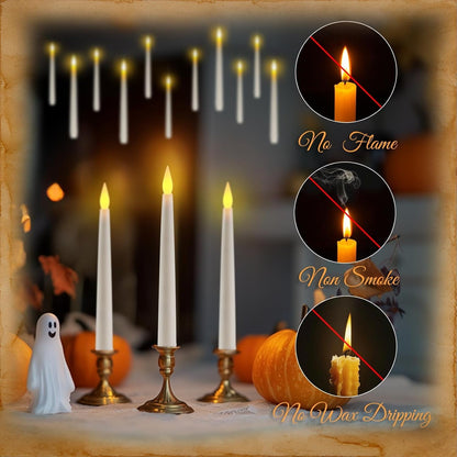 10PCS Floating Candles with Wand Remote, Magic Hanging Candles with String, Flickering Warm Light Halloween Floating Candles for Halloween Christmas Birthday Party Decor7