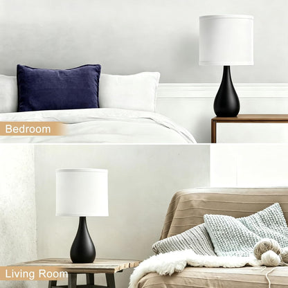 Farmhouse Style Table Lamp, Bulb Not Included, Pack of 1, Black | Decor Desk Lamp for Bedroom Nightstand Living Room, White Linen Cylinder Lampshade with Black Solid Metal Droplet Base8