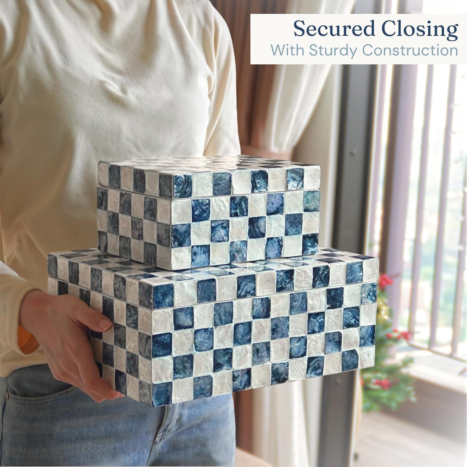 12x8-decorative-capiz-boxes-keepsake-trunk-navy-blue-set-2-handmade-capiz-inlaid-keepsake-boxes-for-photos-blue-checkered-boxes-checkered-box-decor-blue-storage-box-for-bedroom