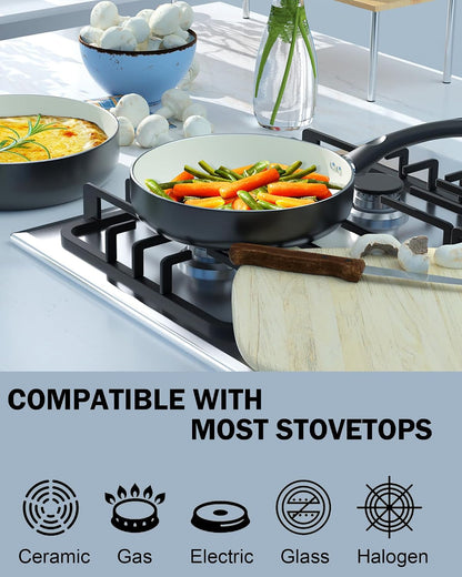 Pots and Pans Set Nonstick, 10 Piece Ceramic Cookware Sets, Kitchen Non Stick Cooking Set with Saucepans, Frying Pans, Dutch Oven Pot with Lids, Black | Non Stick Pots and Pans3