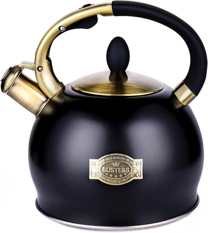 Whistling Tea Kettle, 2.7QT Food-Grade Steel Teapot, BLACK | Tea Pot for Stove with Ergonomic Handle, with 1 Silicone Pinch Mitt, for Induction, Gas, Electric, Radiant Cooktops1