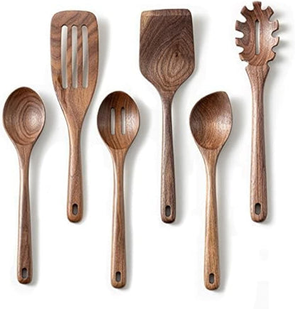 12 Inch Black Walnut Wooden Spoons for Cooking, 6 PCES Long Handel Wooden Spoons, Natural Black Walnut Wooden Utensil for Cooking, Wooden Kitchen Utensil Set1