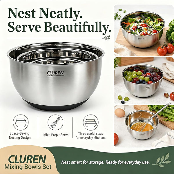 304 Stainless Steel Mixing Bowls Set, 3-Piece (1.5, 3 & 5 QT)7