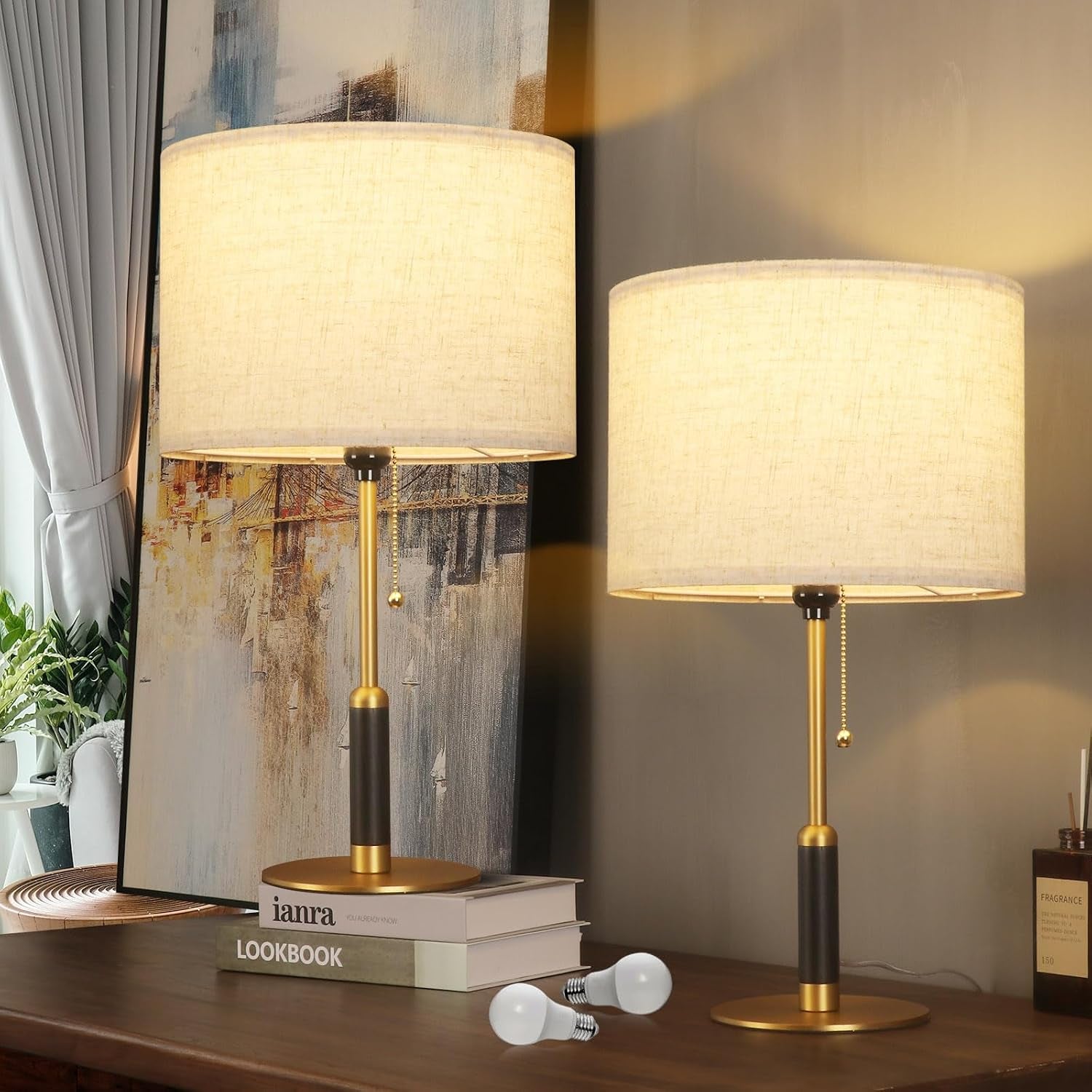 21-set-of-2-mid-century-modern-table-lamp-with-pull-chain-switch-3-color-bedside-lamps-for-bedroom-living-room-solid-wood-metal-fabric-nightstand-lamp-for-home-office-light-brown-brass