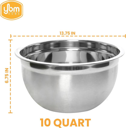 Heavy Duty Professional Stainless Steel Mixing Bowl – Commercial Grade Deep Prep & Serving Bowl for Baking, Cooking, Dough Mixing & Food Prep, Dishwasher Safe, 10 Quarts2