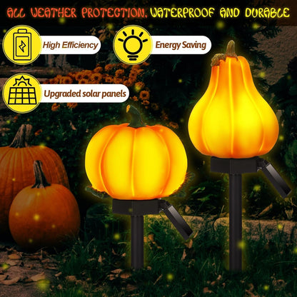 2 Pcs Fall Solar Pumpkin Lights Waterproof Yard Stakes, Orange5