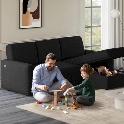 L Shaped Pull Out Sectional Sofa Bed with Storage, Black9