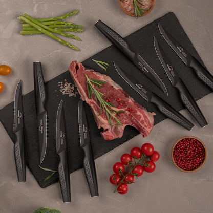 Steak Knives, Steak Knives Set of 8, Stainless Steel Steak Knife Set, Serrated Knives Dishwasher Safe, Elegant Black Mothers Day Gifts for Women6
