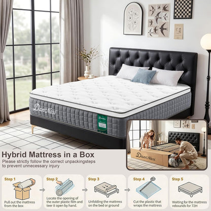 Queen Size Mattress, 12 Inch Medium Firm Hybrid Memory Foam and Spring Mattress Provides Motion Isolation and Pressure Distribution, Effectively Alleviating Back Pain and Improving Sleep, Certipur-Us6