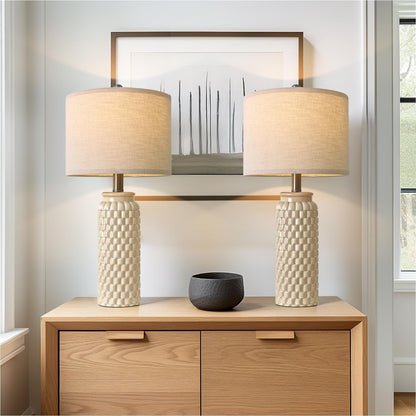 24" Modern Ceramic Bedside Lamp Set of 2 for Bedroom Decor Farmhouse Table Lamp for Living Room Office Dorm Cream4