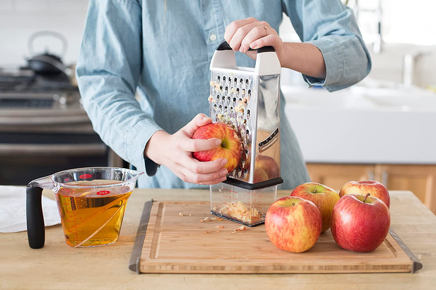 oxo-good-grips-4-sided-box-grater-for-cheese-vegetables-with-container-stainless-steel-grating-surfaces-non-slip-handle-detachable-container-cheese-vegetables-zesting-multi-purpose-grater