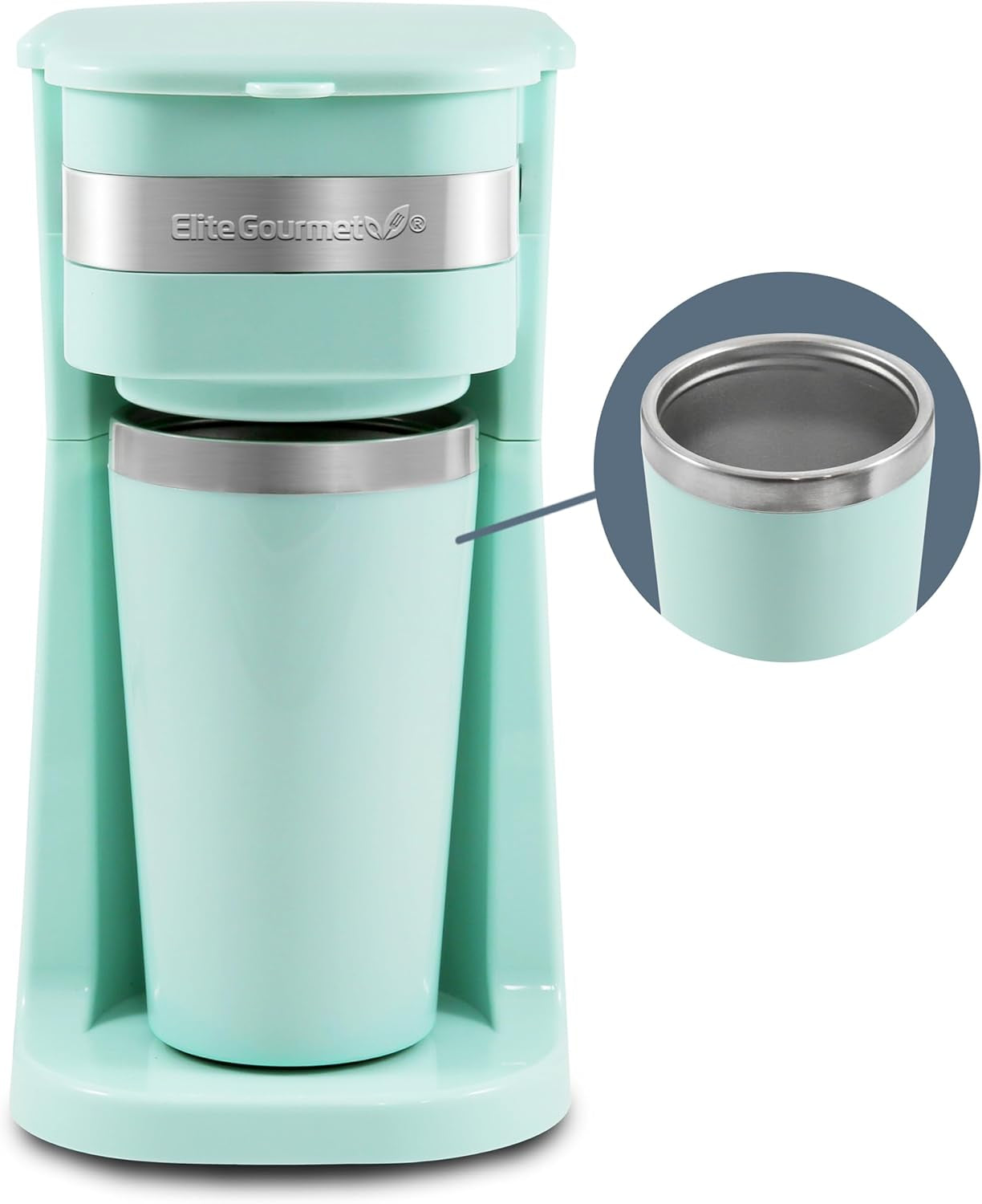 ehc113m-personal-single-serve-compact-coffee-maker-mint-includes-14oz-stainless-steel-interior-thermal-travel-mug-reusable-filter-compatible-with-coffee-grounds