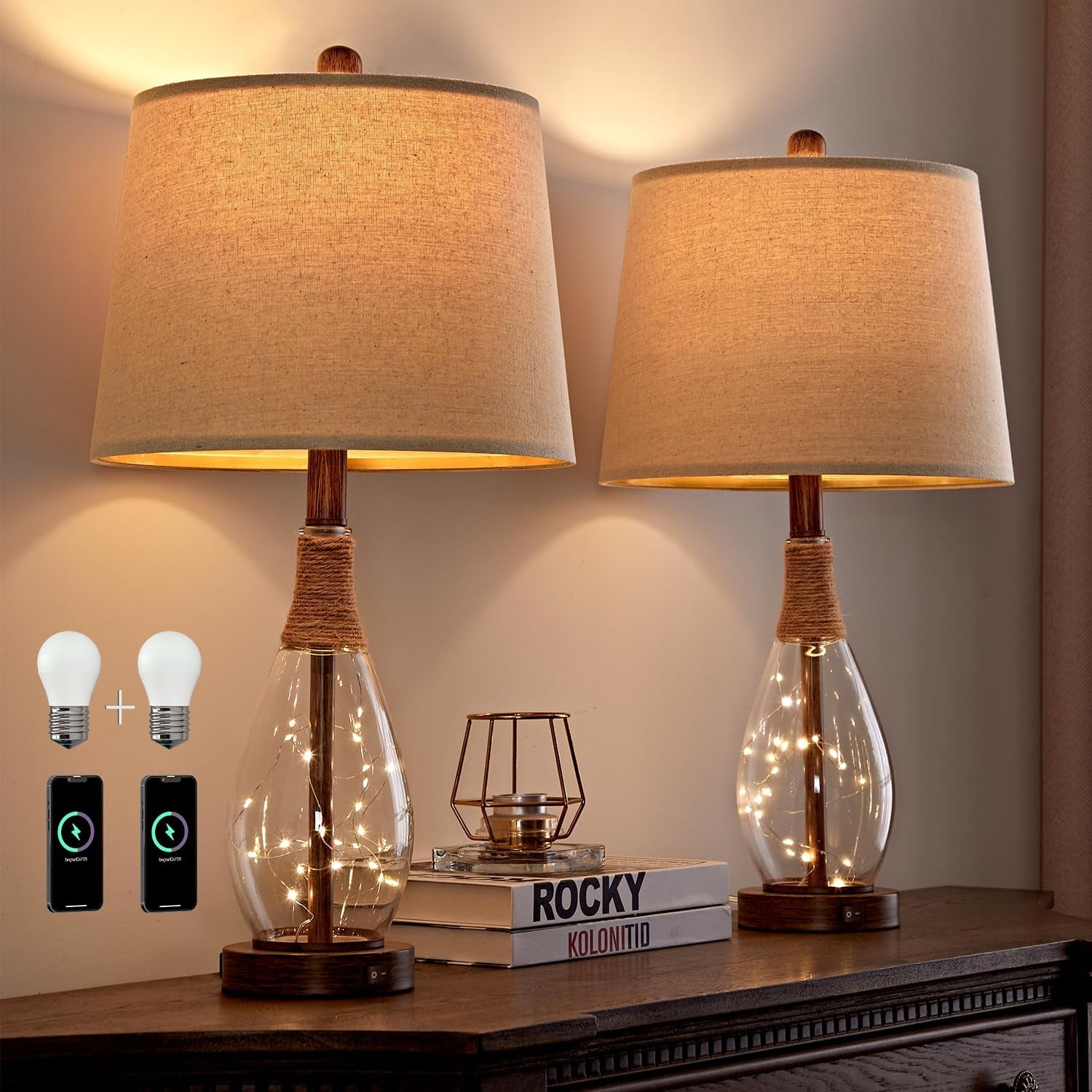 2-in-1-bedside-table-lamps-set-of-2-farmhouse-glass-lamp-wood-like-bedroom-lamps-for-nightstands-top-light-night-light-built-in-usb-with-bulb-boho-rattan-design-for-nursery-hallway