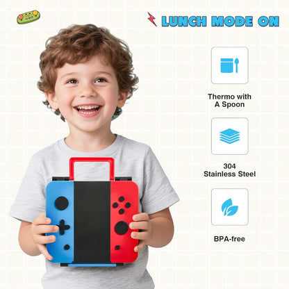 Game Bento Box for Kids, Lunch Box with Thermo(9Oz Food Jar), Folding Spoon, Removable Divider & Sauce Cup, Lunch Box Kids for School,Travel, Bpa-Free & Realistic Shape(Blue-Red)7