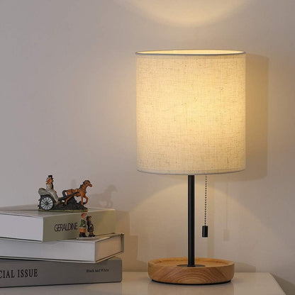 Modern Table Lamp, Nightstand Desk Lamp, Bedside Lamp with Wood Base and Linen Shade for Living Room, Bedroom, Office, College Dorm1