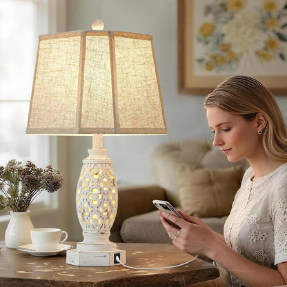 Lamps for Night Stands Set of 2-23.5" Bedside Lamp with USB A+C and Nightlight - Rustic Farmhouse Table Lamp for Bedrooms, End Tables, Living Room - French Country Decor, Bulbs Included, Cream7