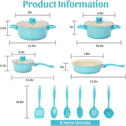 Non-Stick Cookware Set, 13 Piece Set Portable Lightweight Cast Iron Pots and Pans with Glass Lids and Nylon Utensils, Outdoor Camping Picnic Travel2