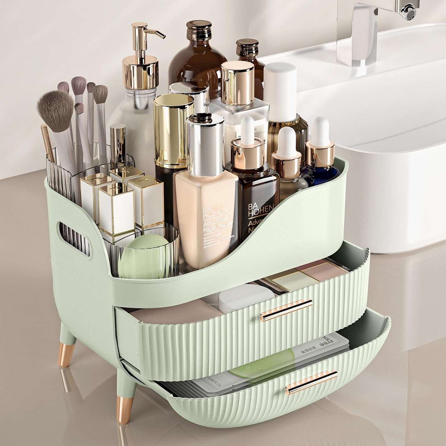 makeup-organizer-with-drawers-green-skincare-organizer-for-vanity-storage-box-with-handle-large-cosmetic-display-case-for-dresser-bathroom-countertop