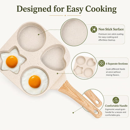Non Stick Egg Frying Pans 4 Holes Shapes, Egg Frying Pan Nonstick, Heart Star Shapes Breakfast Pan, Quick Heating, Easy to Clean, Ideal Use for Breakfast3