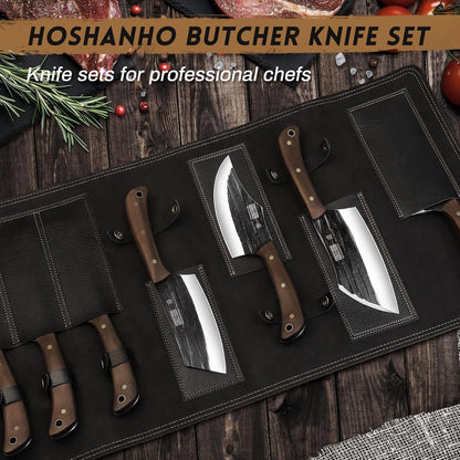 Butcher Knife Set, Sharp Kitchen Knife Set & Roll Bag Gift for Men | Hand Forged 8PCS Butcher Chef Knife Set with Meat Cleaver Knife & Bone Chopper Knives & Fillet Knives for Home, Camping, BBQ5